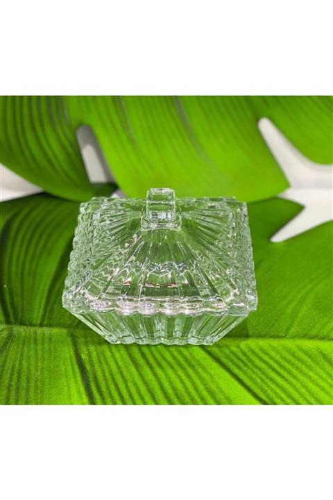 HibanaPazarı Cam Kristal Kare Lüx Şekerlik 12x12x10 cm