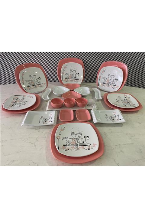 Keramika 26 Parça Tatlı Düş Pembe Kahvaltı Takımı