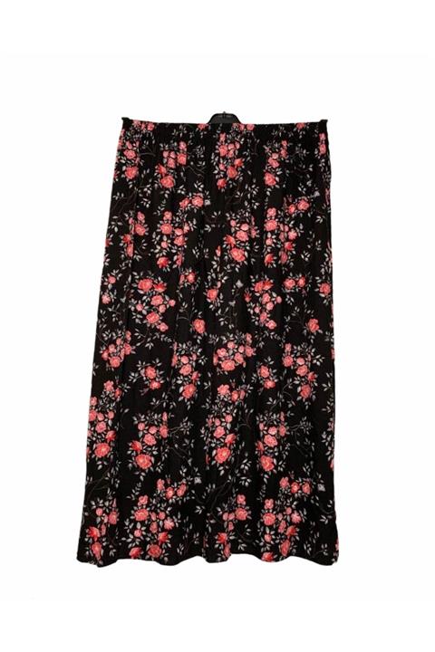 SAVCIGİYİM Siyah Çiçekli Lastikli Etek