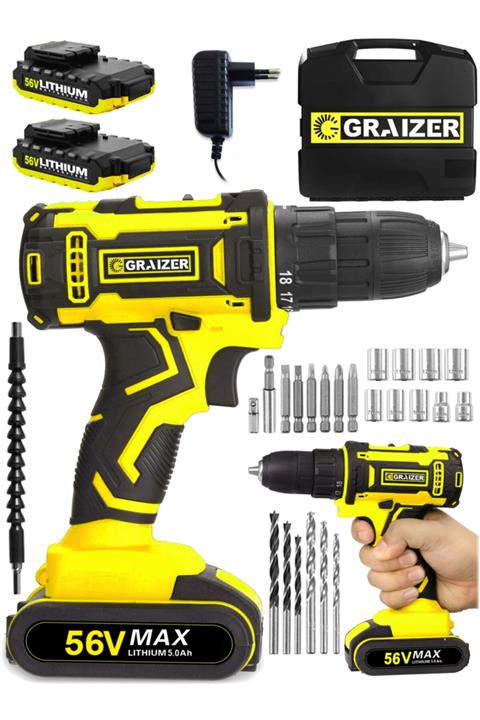 Graizer Alman Xcooper 56 V 5 Ah Darbeli Sjs Çift Metal Şanzuman Şarjlı Çift Akülü Vidalama Matkap