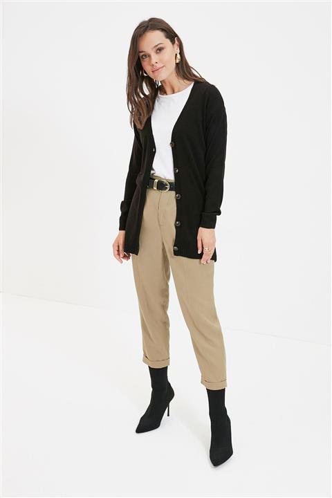 Trendyol Modest Siyah V Yaka Düğmeli Uzun Triko Hırka TCTAW22TH0003