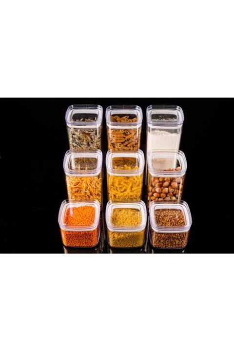 EARABUL Vakumlu Kristal Mika Saklama Seti - 9'lu Hava Geçirmez Erzak Kavanozu
