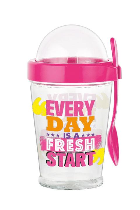 Renga Fuşya Orbıt Desenli Cam Müsli Kabı 450 cc