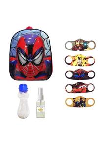 Mashotrend Parlak 5d Spiderman Anaokulu Çantası + 5 Maske + Kolonya + Suluk - Örümcek Adam Çanta - Kreş Çantası