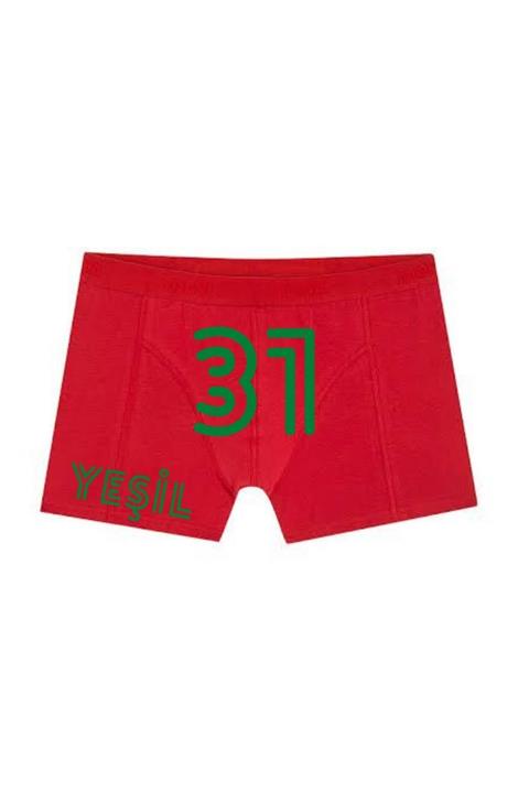 BoxerMasters Kırmızı Yesil 31 Yazılı Erkek Boxer