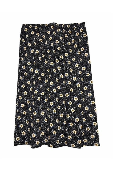 SAVCIGİYİM Siyah Zemin Puantiyeli ve Çiçekli 6 Parça Lastikli Etek