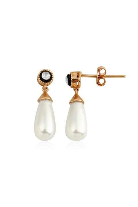 Clavis Jewelry Kadın Beyaz Elmas Taşlı Drop Mayorka İncili Küpe ekp1421
