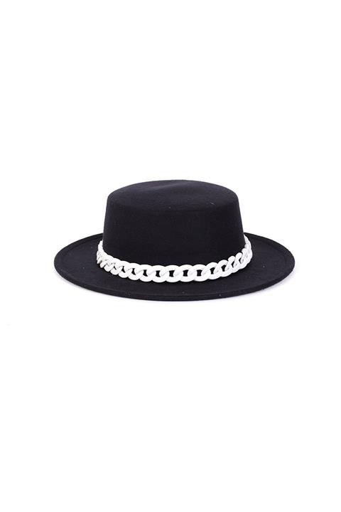 Kapin Kadın Siyah Zincirli Yuvarlak Fötr Şapka