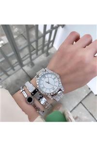 ÇENÇEN Kadın Gümüş Çelik Swarovski Taşlı Analog Klasik Fantazi Kol Saati