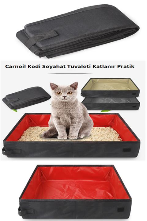 Carneil Medium Katlanır Kedi Tuvaleti Seyahat Tip Su Geçirmez Yer Kaplamaz Kırmızı Siyah She94