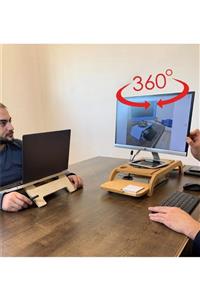 ATA HOME Ahşap Monitör Yükseltici Monitör Standı 360 Derece Dönebilen Stand