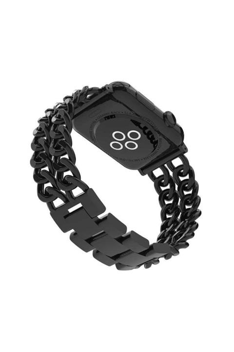 Apple Watch Seri 7 45mm Uyumlu Nezih Case Cowboy Metal Kordon Siyah