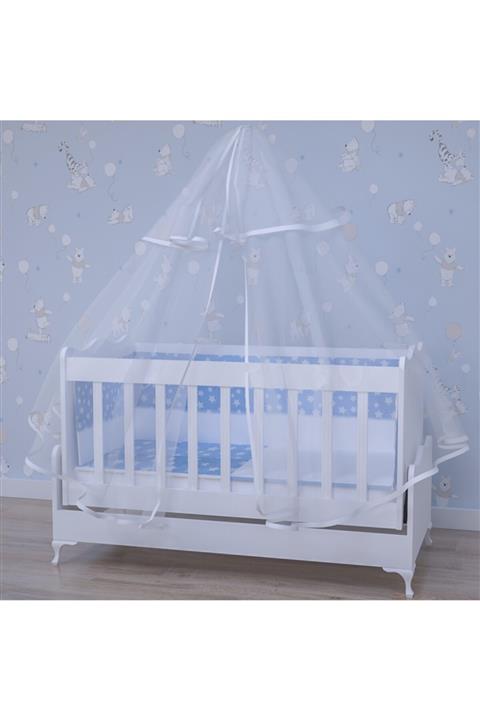 Garaj Home Elit 60x120 Uyku Seti+ Yatak+cibinlik Beşik - Mavi Uyku Seti Beyaz