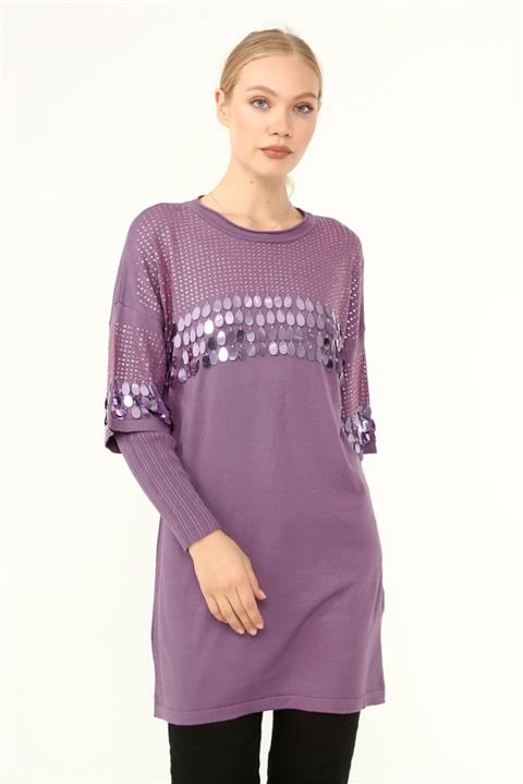 FTZ Önü Pul Detaylı Triko Tunik(btn1073ft) Lila