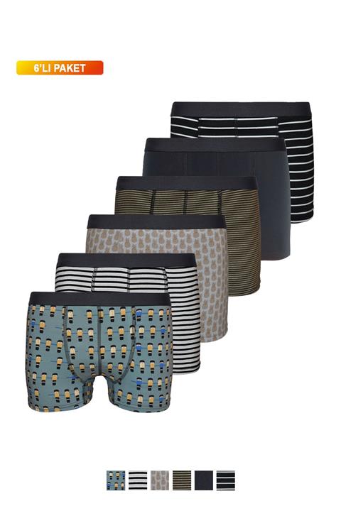UMFANG Erkek Desenli Pamuklu Likralı 6'lı Paket Boxer