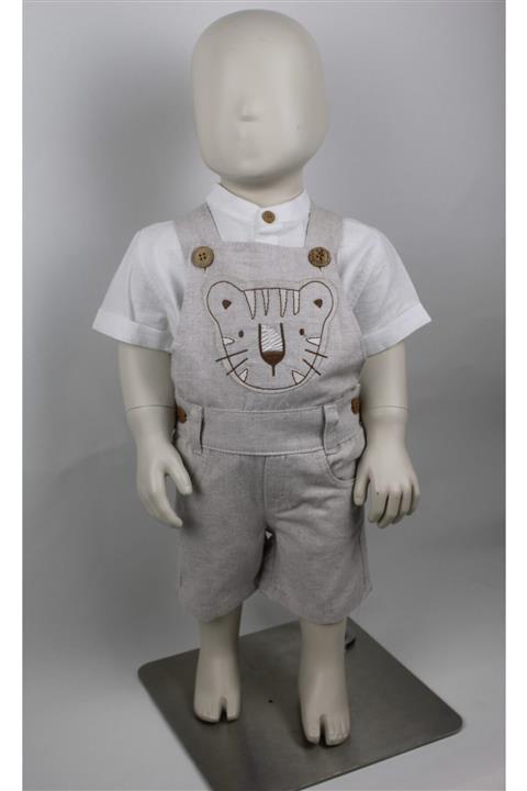 Midimod Gold Erkek Beyaz Salopet Aslan Baskılı Takım 2'li