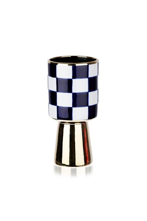 LUCKY Damalı Ayaklı Vazo 11x11x23 Cm