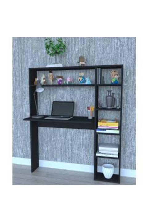 Moonlife L Kitaplıklı Çalışma Masası Siyah