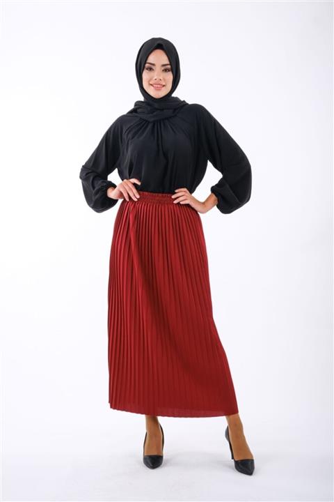 Meys Piliseli Beli Lastikli Etek Bordo