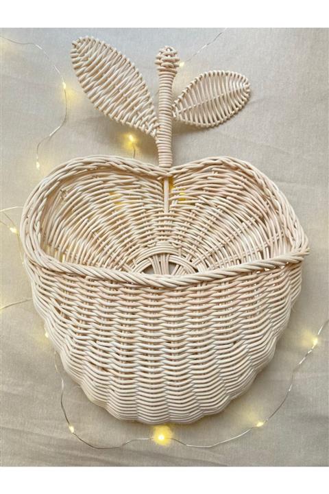 Kumru Home Design Hasır Bambu Rattan Elma Sepet - Duvar Sepeti