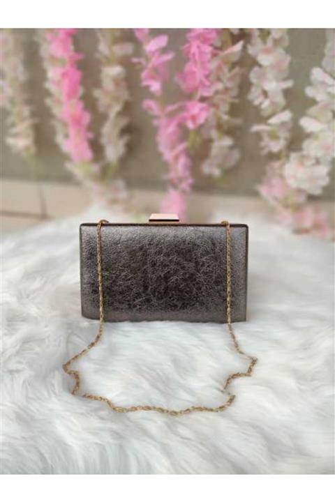 PERVENCHEBUTİK Kadın Gri Sedefli Gold Detay Portföy Çanta