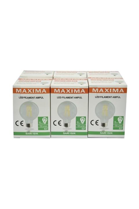 Maxima G125 Led 5w E27 Uzun Filament 2700k Şeffaf -6 Adet