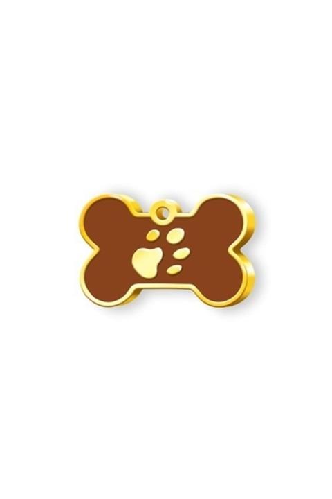 altın pati Kemik Şeklinde Altın Kaplama Küçük Köpek Künyesi (kahverengi)