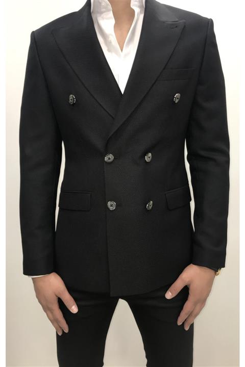 SEBASTE Erkek Siyah Kruvaze Takım Elbise