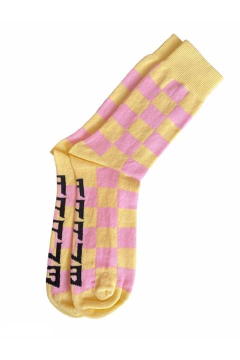 Fineapple Pembe Sarı Damalı Çorap