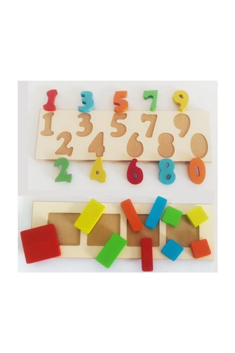 Okçu 2 li Set Ahşap Sayılar Kare Ve Diktörgenler Ahşap Puzzle