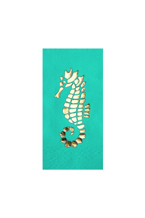 Story 33x33 Cm Altın Varak Deniz Atı Desenli 16'lı Garson Katlama Turkuaz Renkli Kağıt Peçete