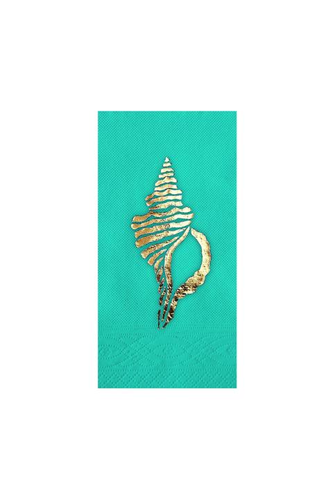 Story 33x33 Cm Altın Varak Deniz Minaresi Desenli 16'lı Garson Katlama Turkuaz Renkli Kağıt Peçete