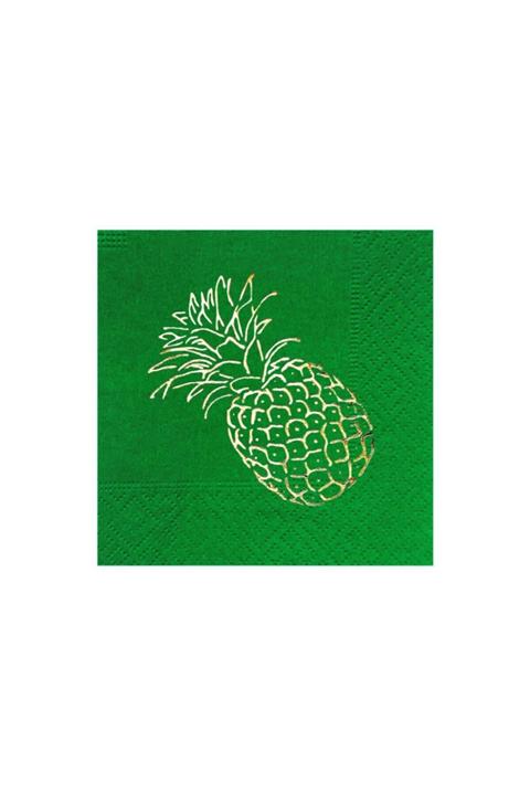 Story 24 X 24 Cm Altın Varak Ananas Desenli 50'li Koyu Yeşil Renkli Kağıt Peçete