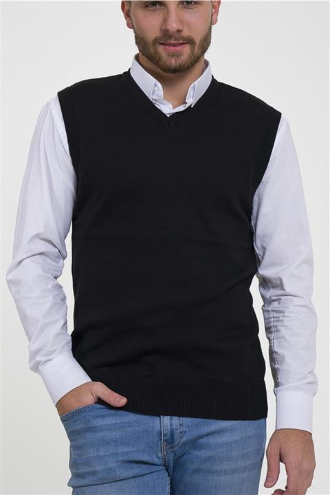 Trist Star Siyah Erkek V Yaka Triko Süveter