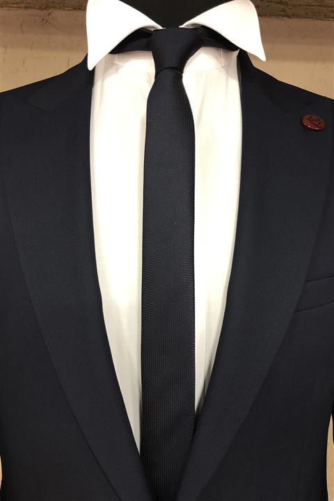 Quesste Accessory Quesste Erkek Lacivert Armürlü Çok Ince Kravat