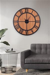 Muyika Design Muyika Roma Metal Siyah Sessiz Mekanizmalı Ahşap Arkalık 50x50cm Duvar Saati