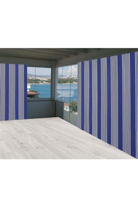 ceylan home Balkon Perdesi Mavi Beyaz Ince Çizgili 650x250