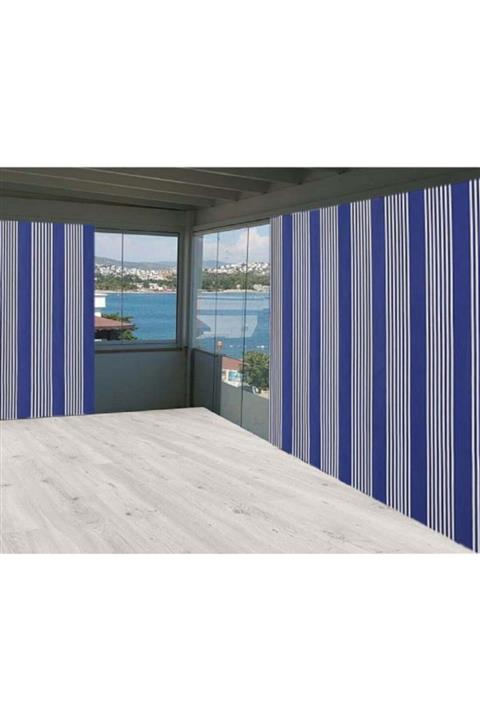 ceylan home Balkon Perdesi Mavi Beyaz Ince Çizgili 775x250