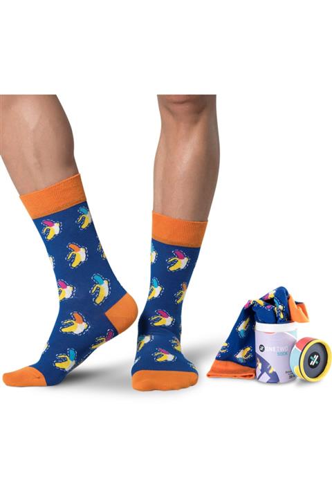 One Two Sock - Banana Desenli Özel Tasarım Kutulu Dikişsiz Burun Çorap