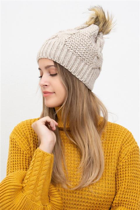 Mossta Kadın Bej Örgü Desen Bere