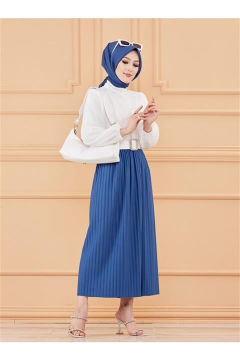 TOFİSA Kadın İndigo Piliseli Etek