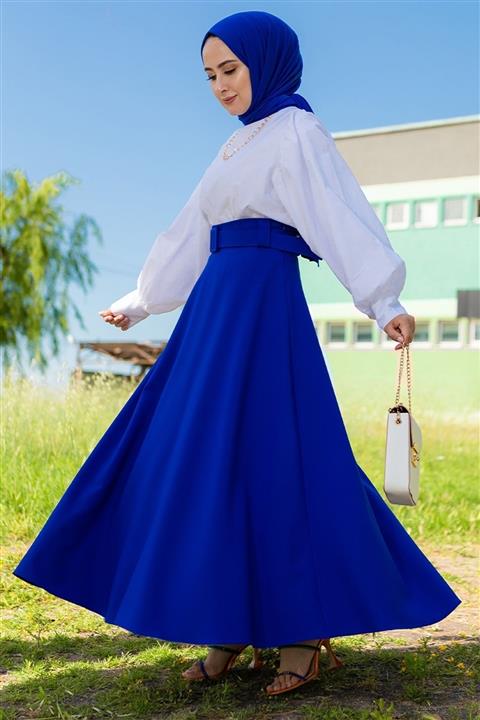 Defne Bahar Mevlana Model Kemerli Tesettür Etek Saks