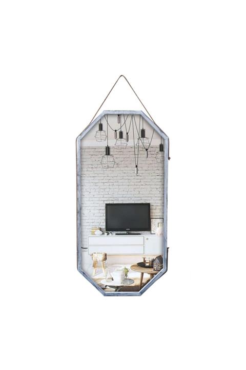 tahtadekor Beyaz Eskitme Sekizgen Boy Aynası