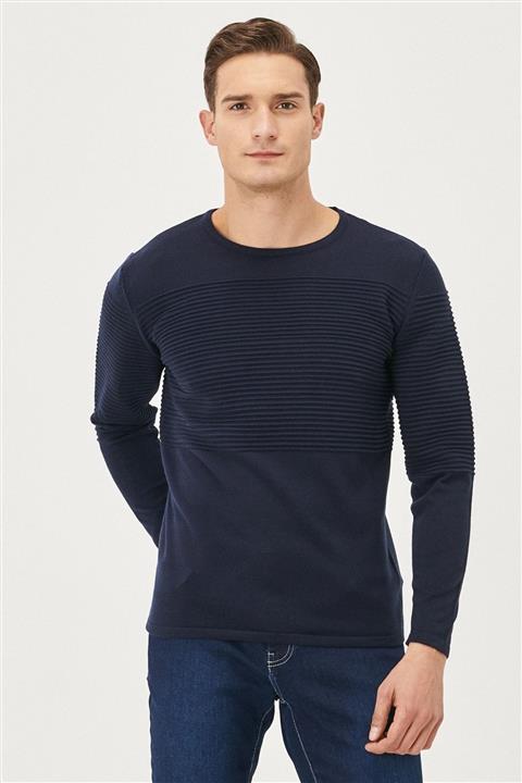 AC&Co / Altınyıldız Classics Erkek Lacivert Standart Fit Tüylenme Yapmayan Bisiklet Yaka Triko Kazak