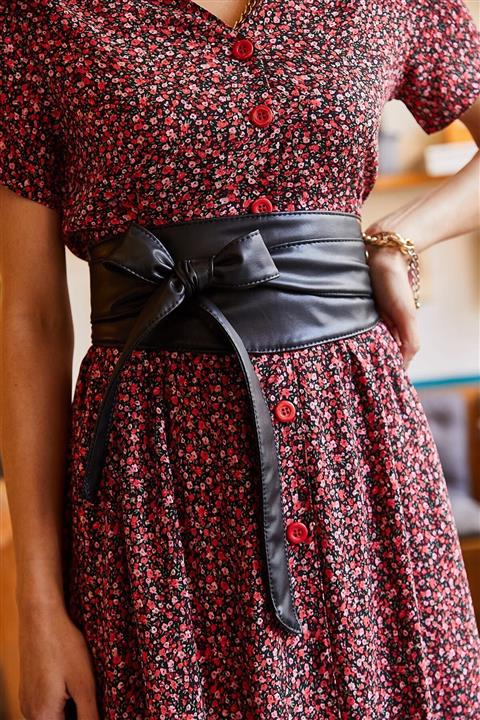 Bobigo Kadın Siyah Deri Görünümlü Kuşak Kemer