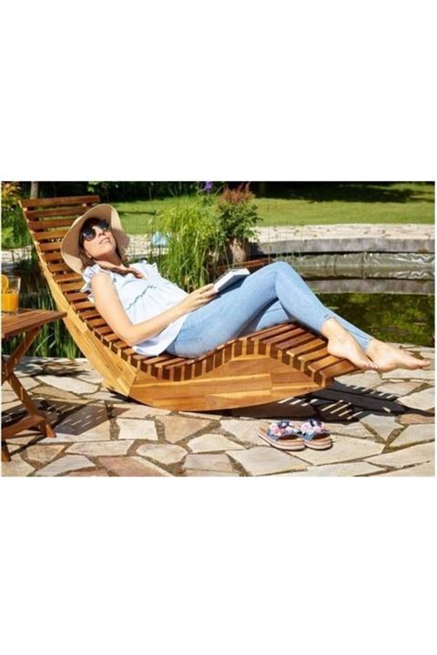 Weblonya Bahçe Havuz Sallanır Şezlong Ahşap Şezlong 2132