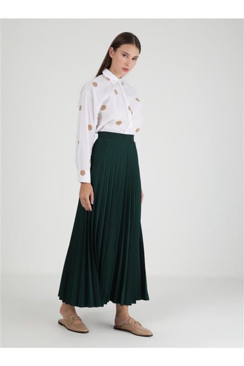 Refka Piliseli Etek Zümrüt Yeşili Casual