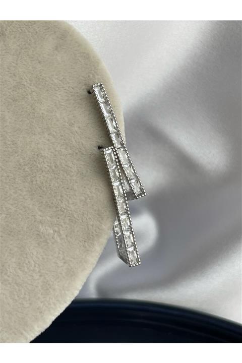 SAJA JEWELRY Zirkon Taşlı Dikdörtgen Küpe