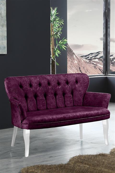 VIANEM Balkon Ofis Cafe Bahçe Çay Seti Kollu Ikili | Beyaz Ahşap Ayak Mürdüm