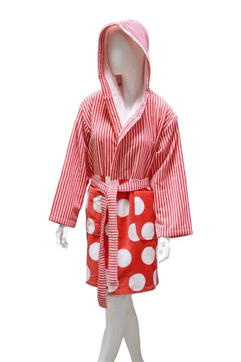 Lucy and Home Çizgi-puantiye Baskılı Kadife Bayan Bornoz